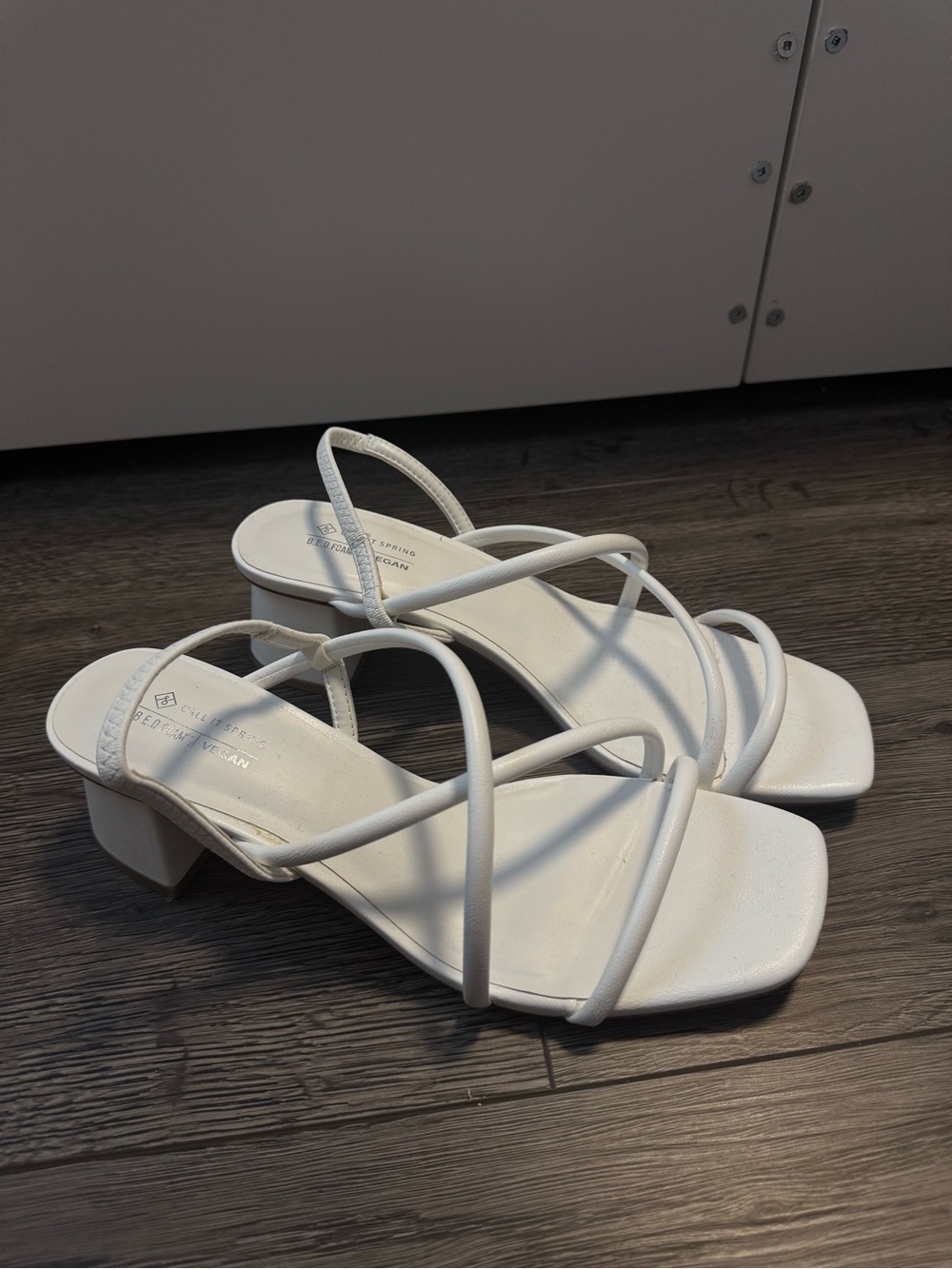 Call It Spring White Strappy Mid Block Heel Sandals